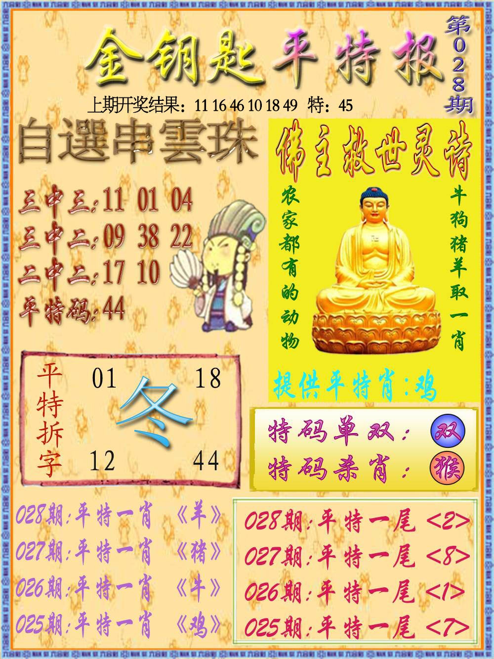 028期金钥匙平特报[图]