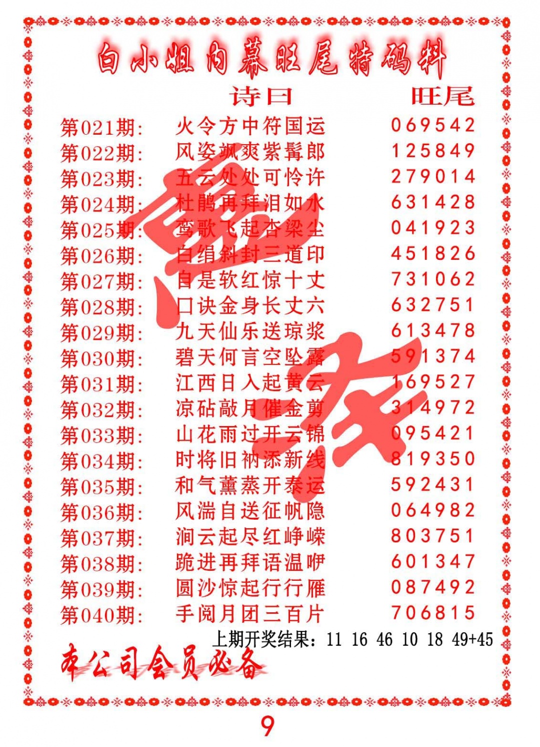 028期内幕旺尾特码料[图]