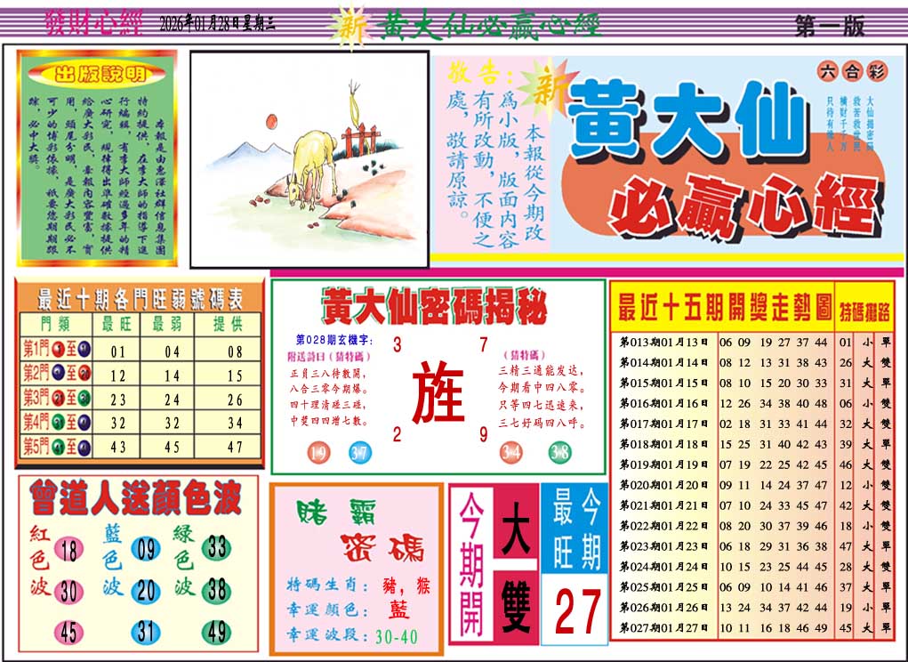 028期黄大仙必赢心经A[图]